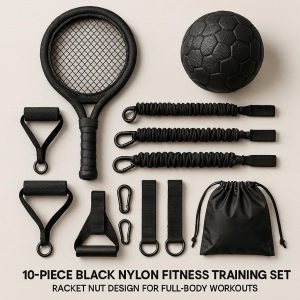 10-Piece Black Nylon Fitness Training Set - Racket Nut Design for Full-Body Workouts